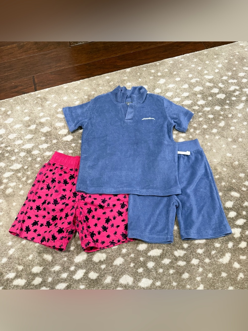 Boys Bundle (3) Terry Top/Bottom and Pink Swim Trunks. size 5.